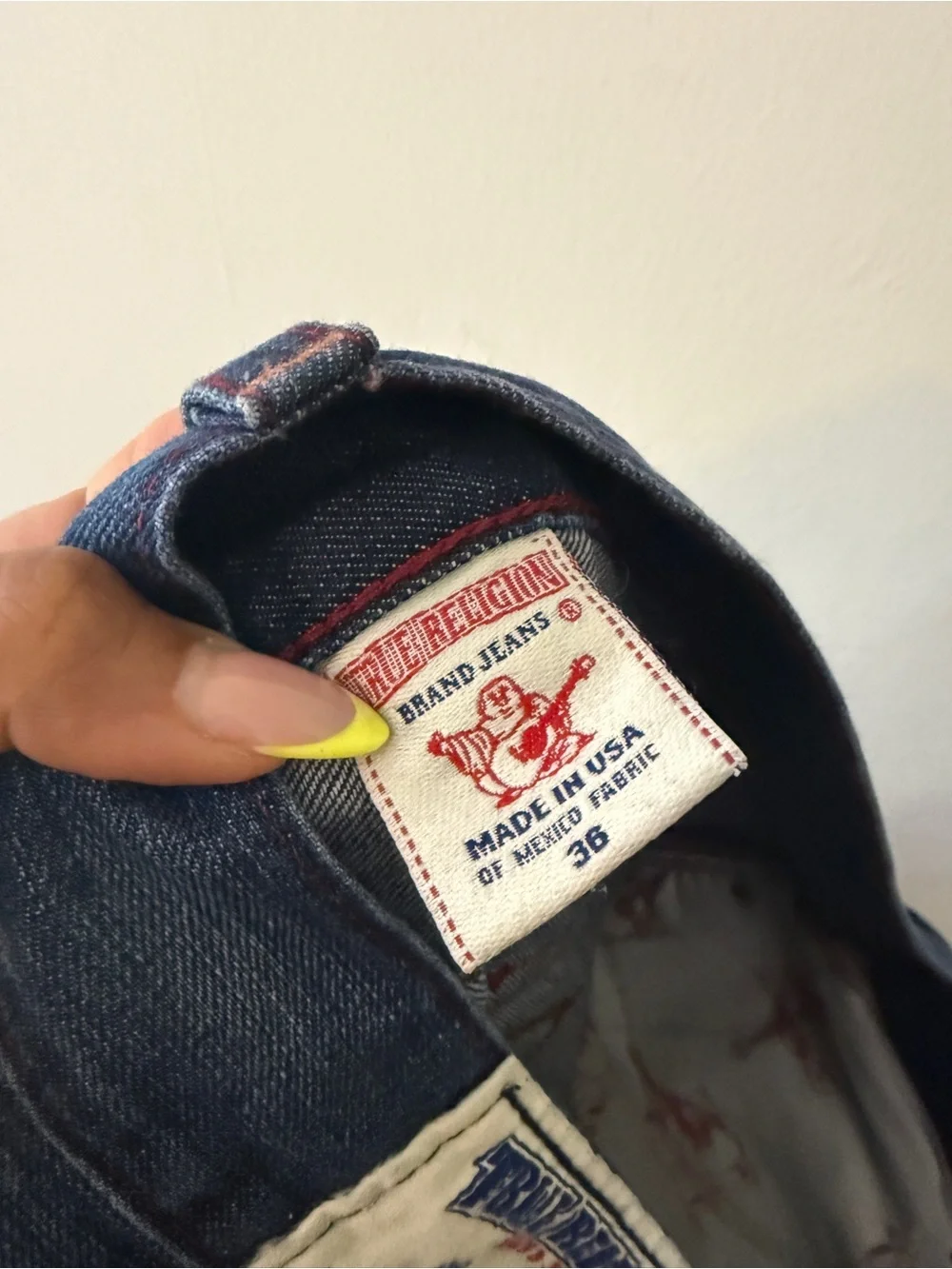 Y2K vintage True Religion Men's Indigo Bootcut Jeans red orange stitching